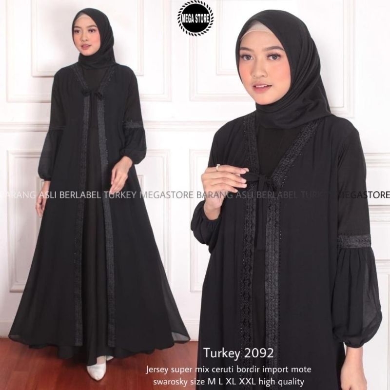 Baju Gamis Wanita Abaya Turkey Turki Hitam 2092 Dress Dres Jubah Hitam Ori Megastore
