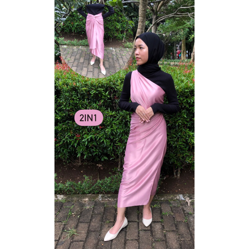 PREMIUM 2in1 Rok Lilit/Dress Satin Polos | Wrap Skirt