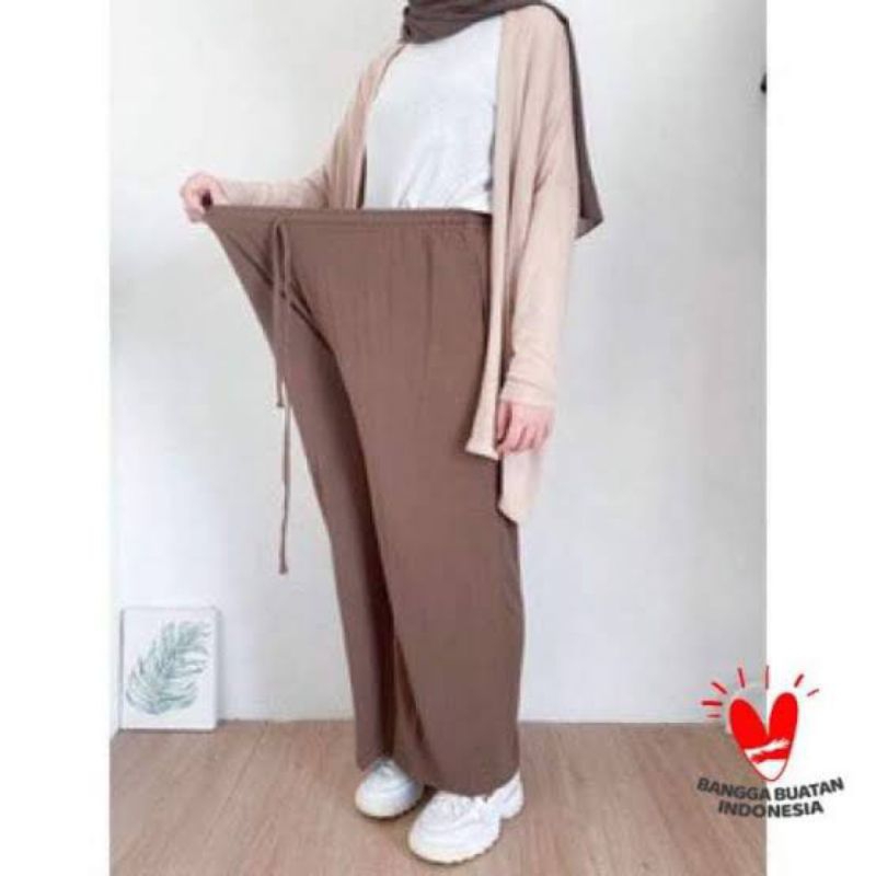 Celana Panjang Wanita Kulot Polos Pinggang Tali Serut Jumbo Murah Max Bb 100kg Bahan Adem Tebal Jatuh | Big Size Bb 100kg 90kg 80kg Kulot High Waist Kain Evano Premium | Loose Cullote Hw Big Size Super Jumbo Bahan Tebal | Sholihatstore