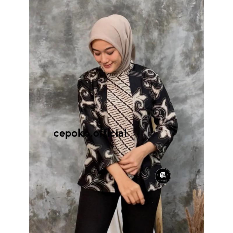 Blouse Batik Kerja Wanita Motif Kangkung Hitam