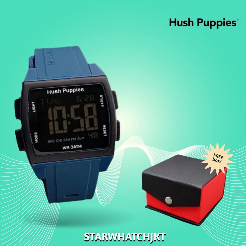 (Grosir Cod)Jam Tangan unisex Digital Hushpuppies 2111 Anti Air Free Box Strap Rubber/Karet(Dikirim Jakarta)