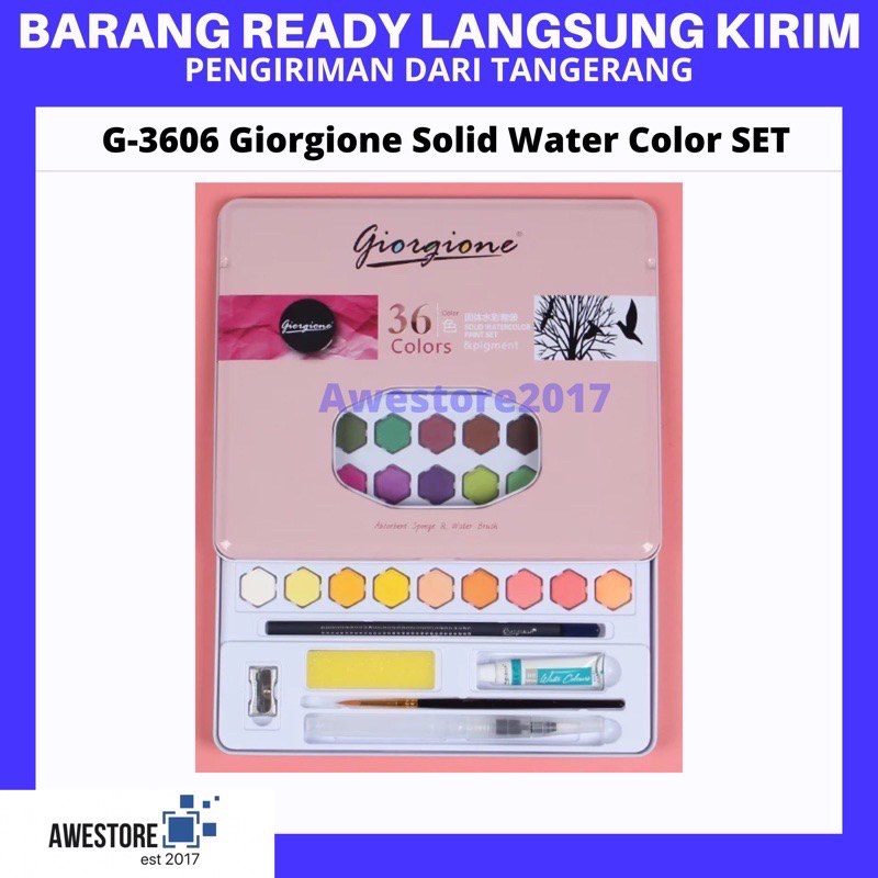 Giorgione 36 Warna Colors Solid Watercolor Cat Air Box Set Kuas Lukis