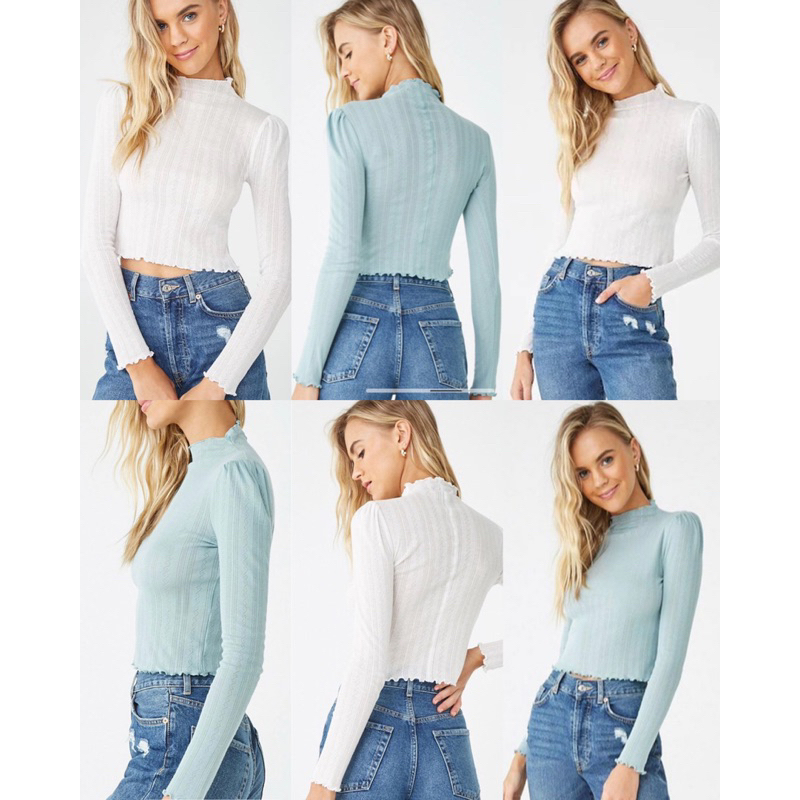 Forever21 Pointelle Mock Neck Top