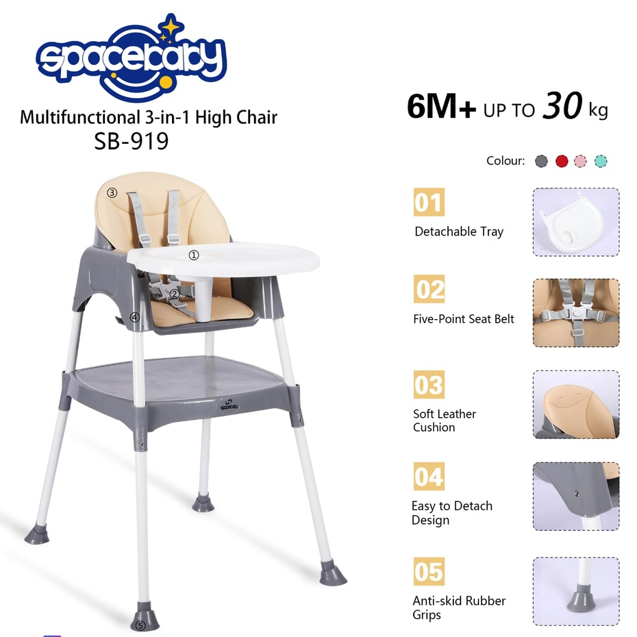 SpaceBaby SB 919 Baby Chair 3 IN 1 Booster Baby Seat 3IN1 SB919 Space Baby High Chair Kursi Makan Anak Bayi 3IN1 SB 917 SB917 SB 918 SB918