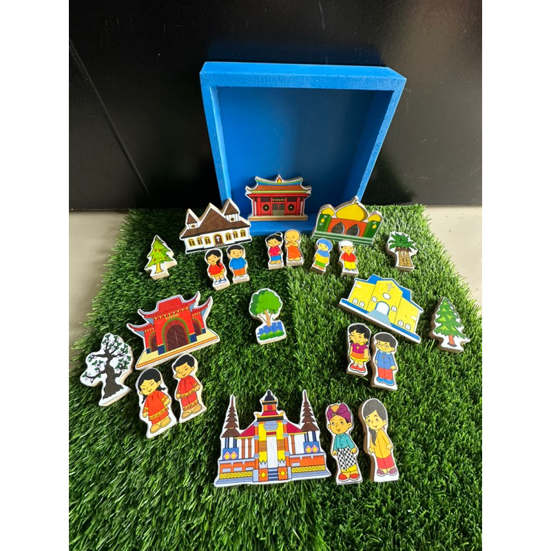 Mainan kayu anak Balok kayu rumah ibadah / balok agama