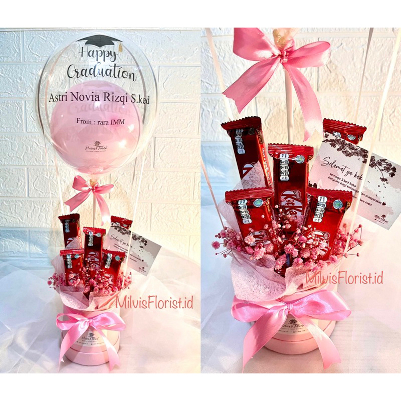 Valentine Gift Kitkat / hadiah valentine KIt KAT / Bloom Box/ balon / hampers pink /wisuda /Graduati
