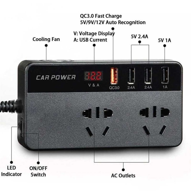 AHFX Car Power Inverter DC 12V/24V to AC 220V 200W 4 USB Port - AH220