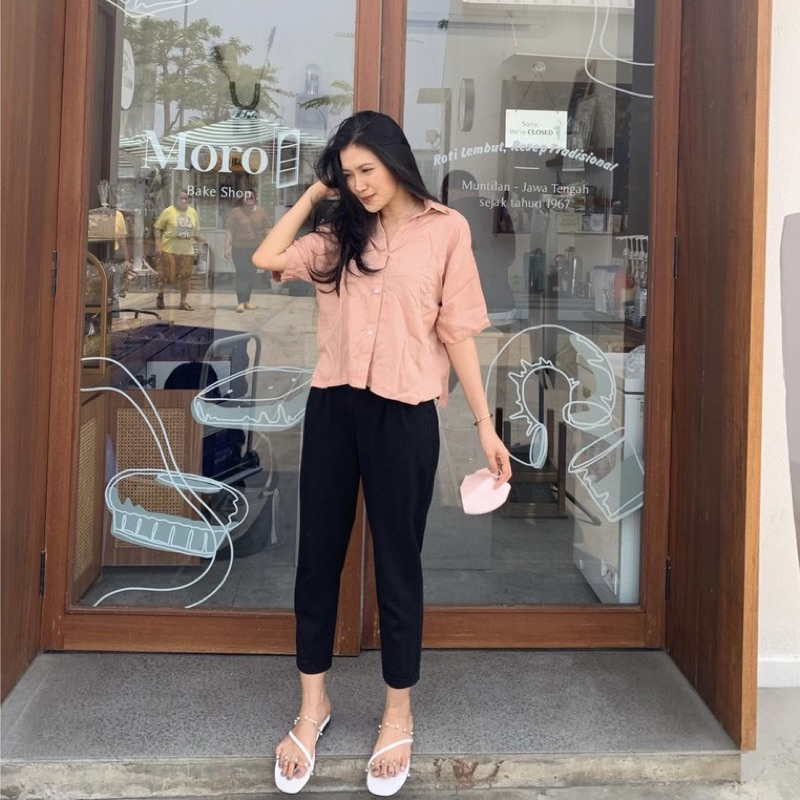 EMMA SHIRT IN PEACH | Kemeja wanita peach Kemeja Korean Trend Import Kemeja kantor Kemeja Kuliah Out