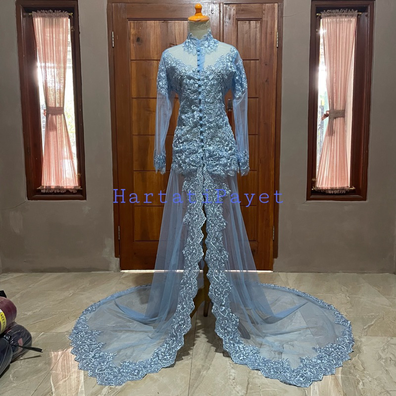 Kebaya Akad Kosongan Kancing Depan | Kebaya Ekor | Kebaya Pengantin Free sayap pundak