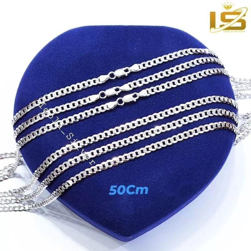 XIX KALUNG PERAK ASLI PRIA WANITA LAPIS EMAS PUTIH MODEL RANTAI GEPENG/SISIK NAGA UKIR - Kalung Anti