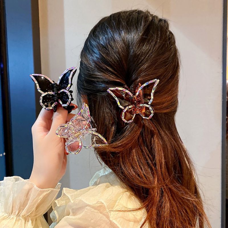 Jepit Rambut Korea Kupu Kupu 4.5cm Dengan Balutan Kristal Jedai Bening Transparan Model Kupu-kupu Butterfly Hair Claw Clips