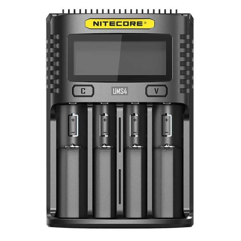 NITECORE Intelligent QC2 USB Charger Baterai 4 Slot Li-ion NiMH - UMS4 10440, 14500, 14650, 16500, 16340(RCR123), 16650, 17350, 17500, 17650, 17670, 17700, 18350, 18490, 18500, 18650, 18700, 20700, 21700, 22500, 22650, 25500, 26500, 26650, 26700 AA AAA