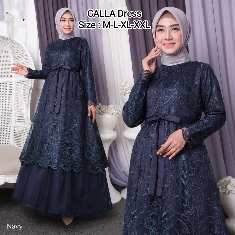 (NEW) CALLA Dress - Baju Gamis Dress BUSUI Brukat Brokat Mutiara Remaja Wanita Perempuan Ibu Muslim 