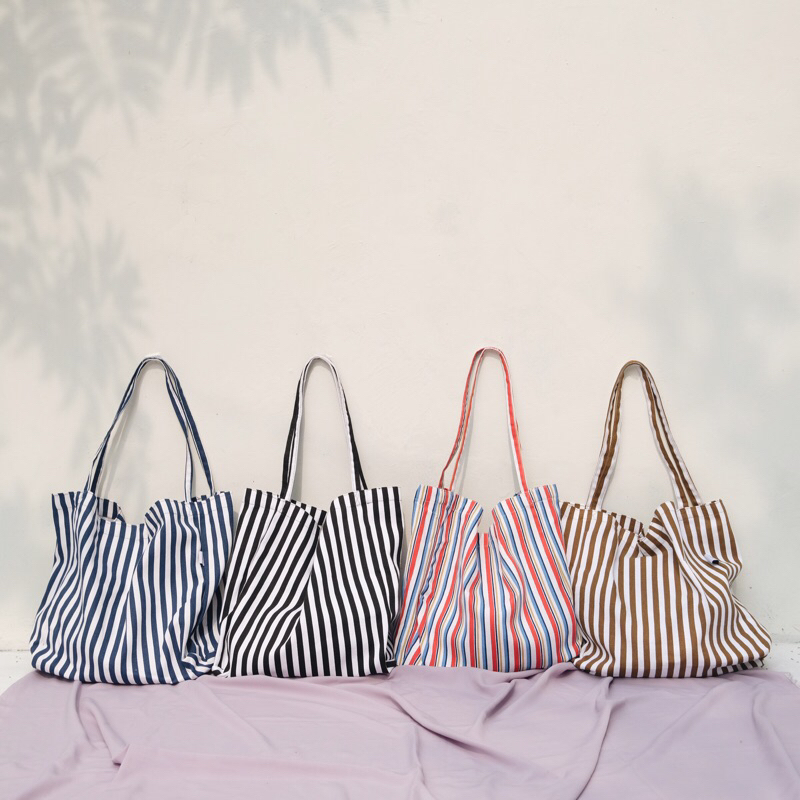 Baggy Tote Bag Kanvas Motif Stripe / Totebag Nudie - CABICIKS