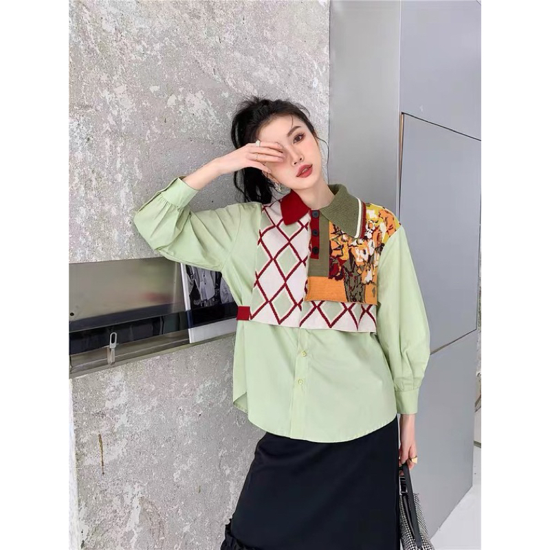 Green Cava Shirt / Baju Atasan Kemeja Import