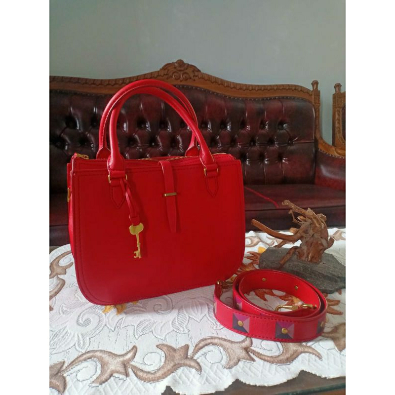 Tas Fossil Ryder Medium Satchel Poppy RED with KEY Preloved