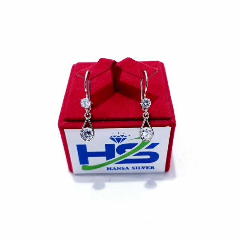 Anting Perak Wanita Silver Asli 925 Lapis Emas Putih Model Agogo Batu Putih Lonjong Dan Bulat - Anting Wanita Anti Karat