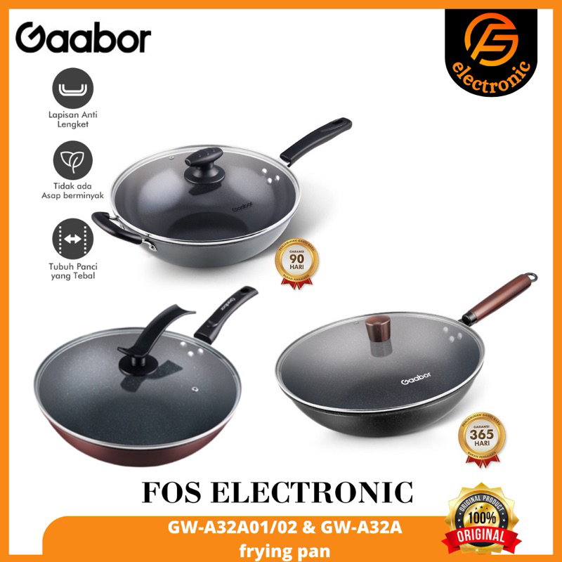 Gaabor Teflon Non-Stick Wokpan Anti Lengket Wajan Penggorengan 32 cm  / GW-A32A / GW-A32A01 / GW-A32A02