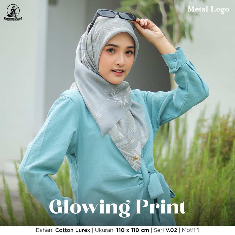(V.02 &amp; V.04) HIJAB SEGIEMPAT MOTIF GLOWING LC METAL LOGO