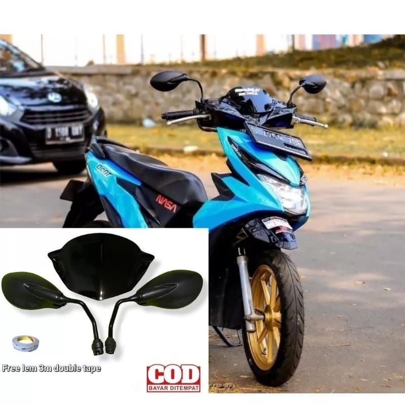 paket variasi visor beat karbu plus kaca spion x1  honda beat new esp beat karbu