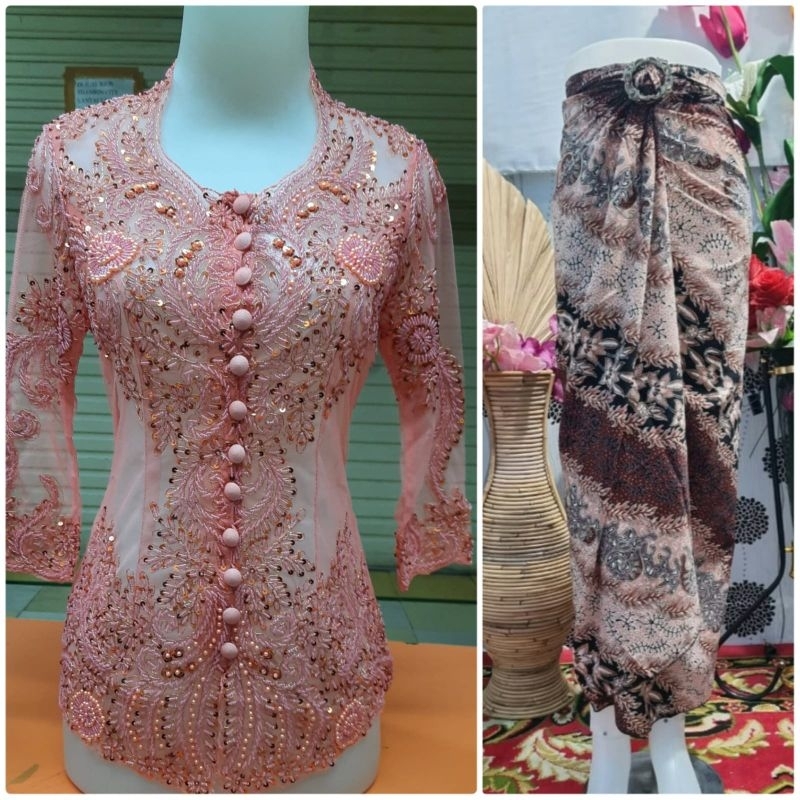 SETELAN KEBAYA PESTA WANITA MEWAH PAYET BORDIR BOUGENVILE KERAH SUNDA BUSUI TANGAN 7/8+ROK LILIT SIZ