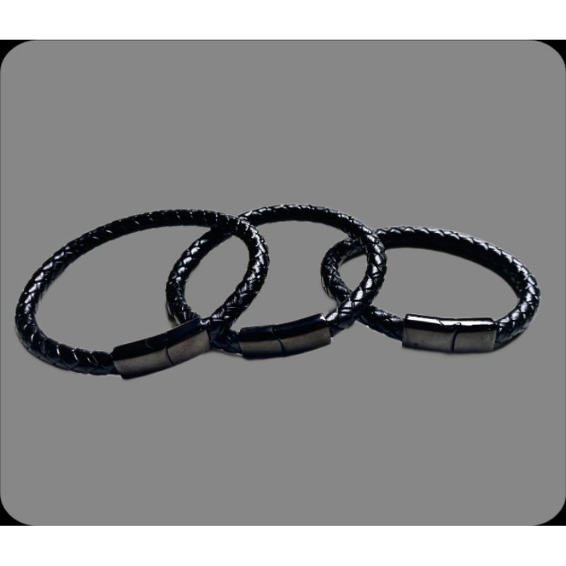 GELANG TALI KULIT 1 LAYER DENGAN PENGAIT MAGNET TITANIUN