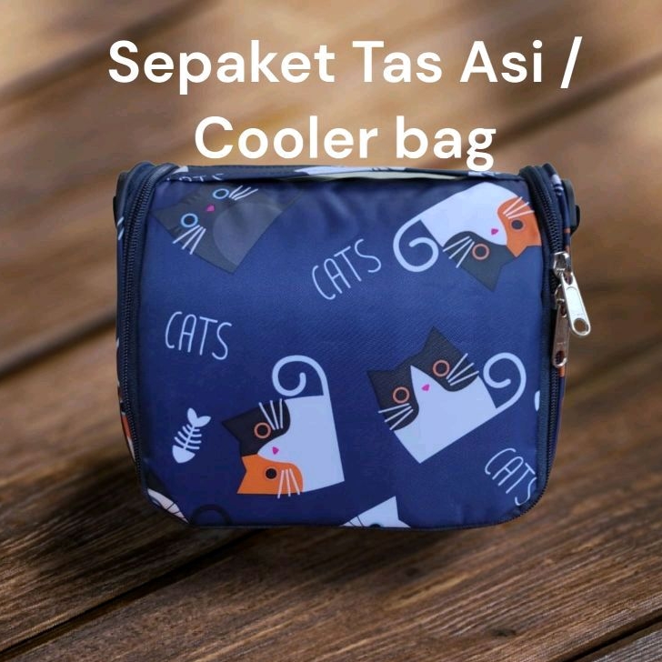 Tas Cooler bag asi - SEPAKET ( tas, botol kaca asi, ice pack gel 500 ml, tali slempang)