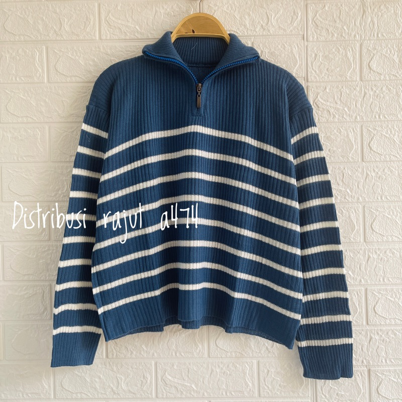 KIMY SWEATER RAJUT ZIPPER STRIPE MOTIF BLASTER ATASAN LENGAN PANJANG WANITA