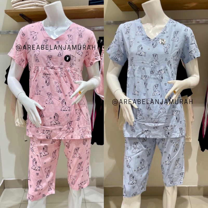 SALE‼️Baju Tidur Wanita / Piyama Wanita Bahan Katun Dingin Motif Kucing Lucu Original Brand NEVADA B