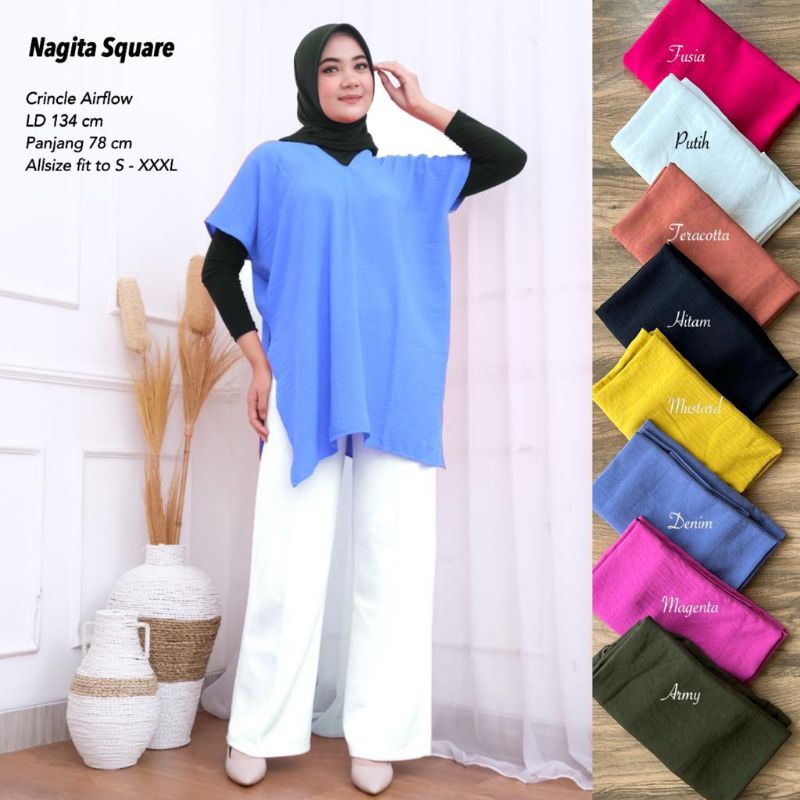 Blouse Nagita Long Square Crincle Airflow //JF2855