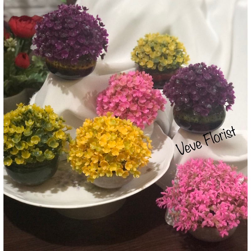 Bunga rumput Bunga palsu lengkap dengan pot keramik mini import keramik bonsai super mewah / pot Bun