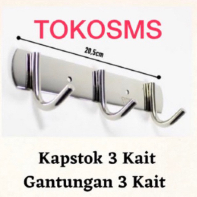 Kapstok stainless baju 3 kait gantungan celana stainlis kait gantung handuk