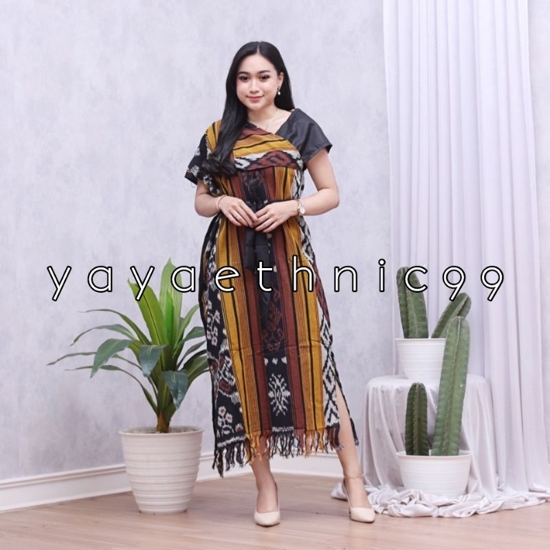 Dress Aurora tenun troso, dress tenun ikat, busana wanita ethnic tenun troso, dress aurora ethnic tenun troso 06