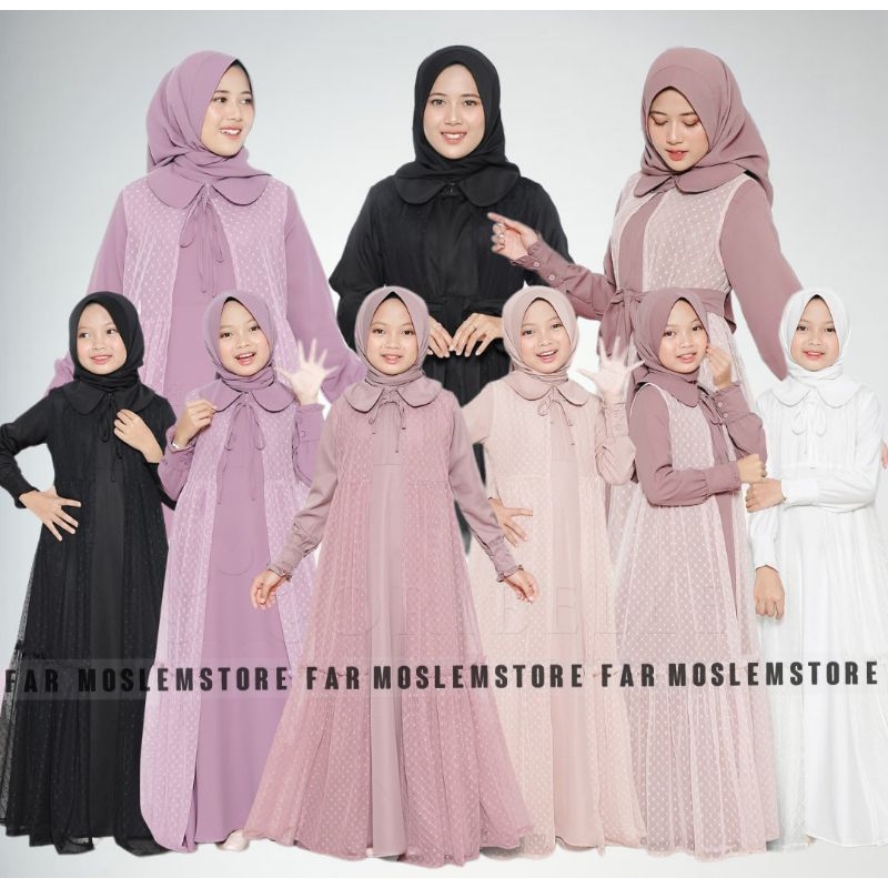 HAYRA COUPLE MOM &amp; KIDS FREE HIJAB MIX TILEDOT/YUMNA COUPLE ORIBELLE KEKINIAN/GAMIS SHAKILA MIX OUTER TILEDOT/FAR MOSLEMSTORE