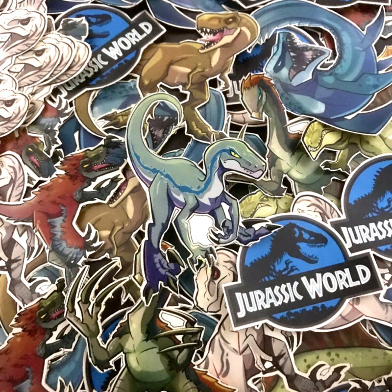 Stiker set PVC gambar Dinosaurus Jurassic World