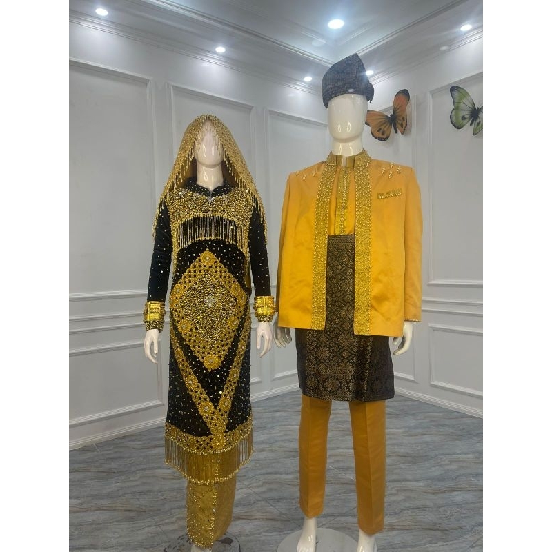 KOTO GADANG COUPLE HITAM GOLD FULL PAYET//BAJU ADAT MINANG WARNA HITAM GOLD COUPLE