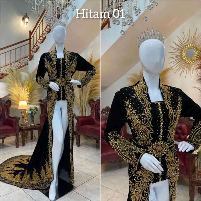 Kebaya bludru kutu baru full payet  berekor