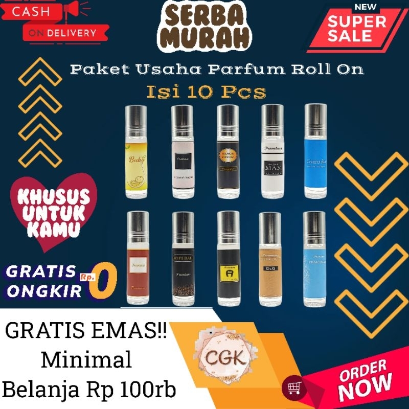 PAKET USAHA PARFUM ROLL ON 10 ML ISI 10 PCS