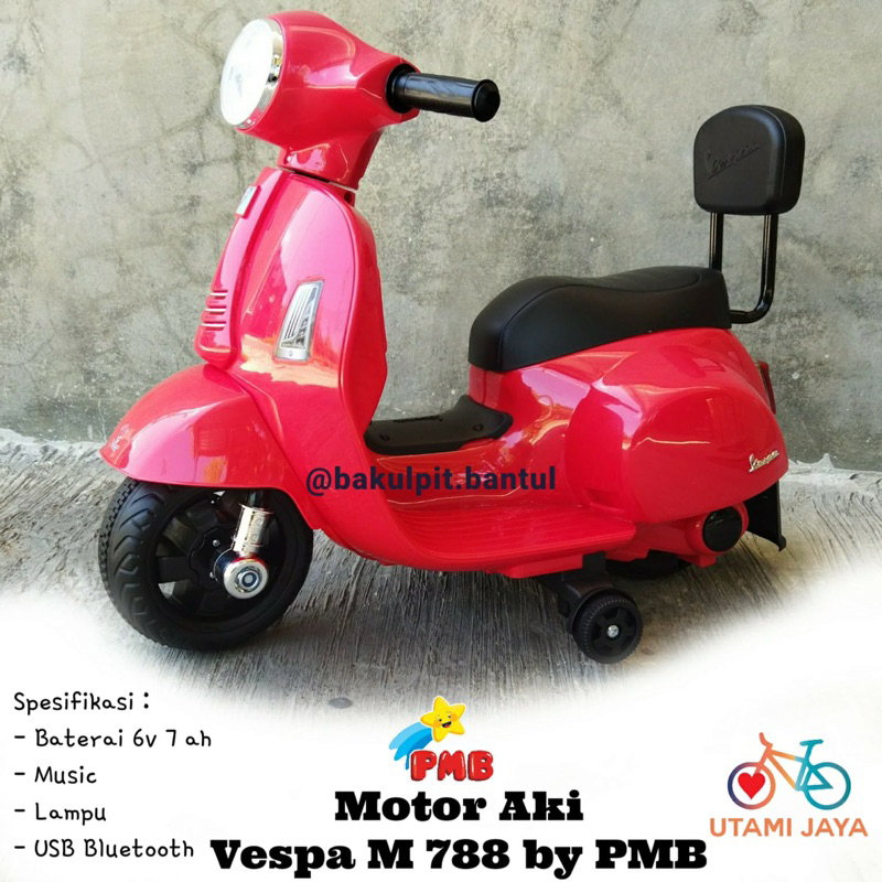 Mainan Motor Aki Anak Vespa M788 / Mainan Motoe Aki Anak model Bmw type R PMB M888 ban karet lisensi