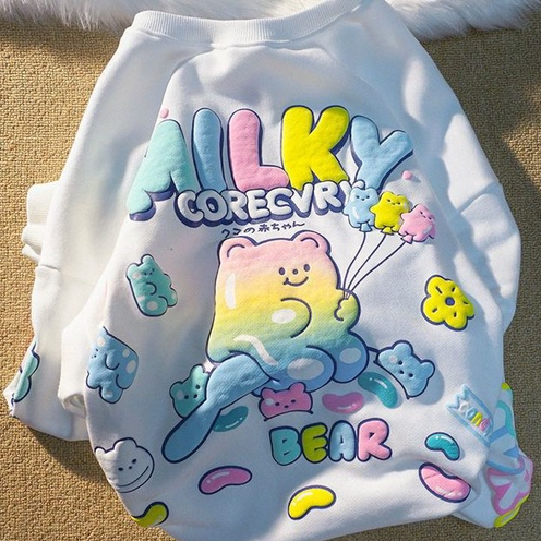 [littlecrab] Sweater Oversize Milky Corecvry Candy Bear Warna Pastel Marsmallow Timbul Hoodie Beruang Balon Warna Warni High Quality Korean Style