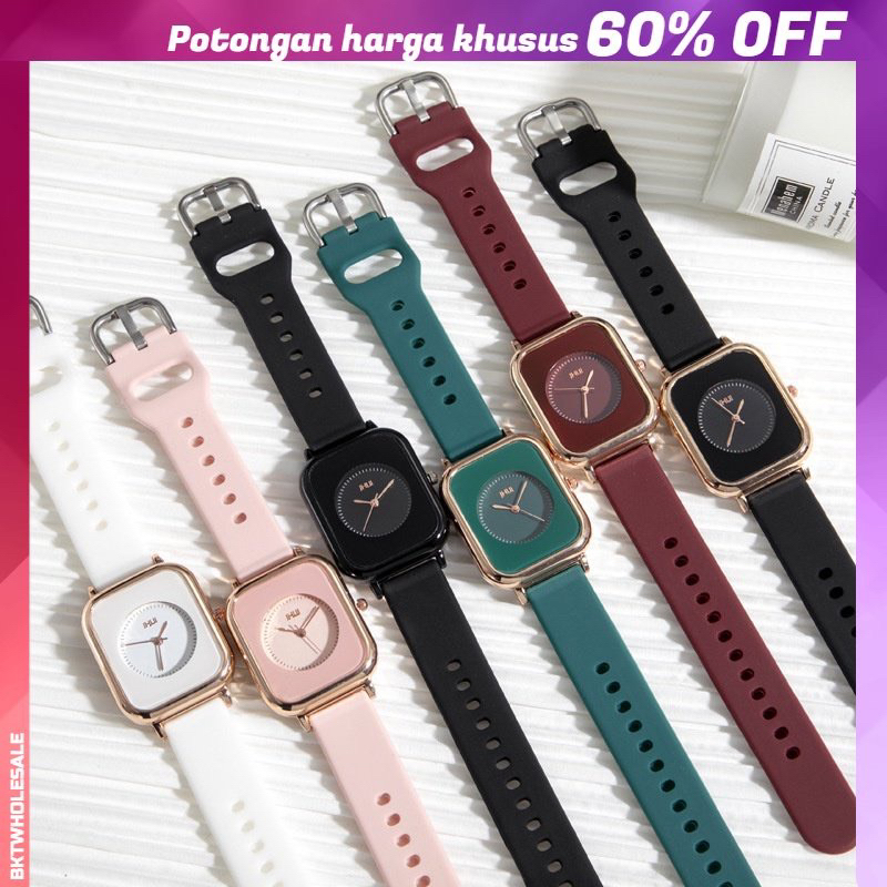 (Grosir Cod)Jam Tangan Wanita Jarum JJHui Kota Sergi Empat Korea Strap Karet/Rubber(Dikirim Jakarta)