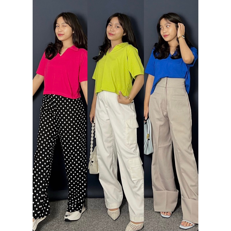 Crop top polo shirt wanita