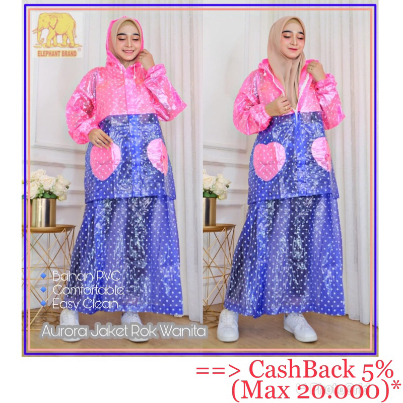 Jas Hujan Rok Ritz Rain City Stelan Muslimah Tiara Keren Setelan Jaket Wanita Gamis Hijabers Polkadot Tiger Head Elmondo Gajah Elephant Brand