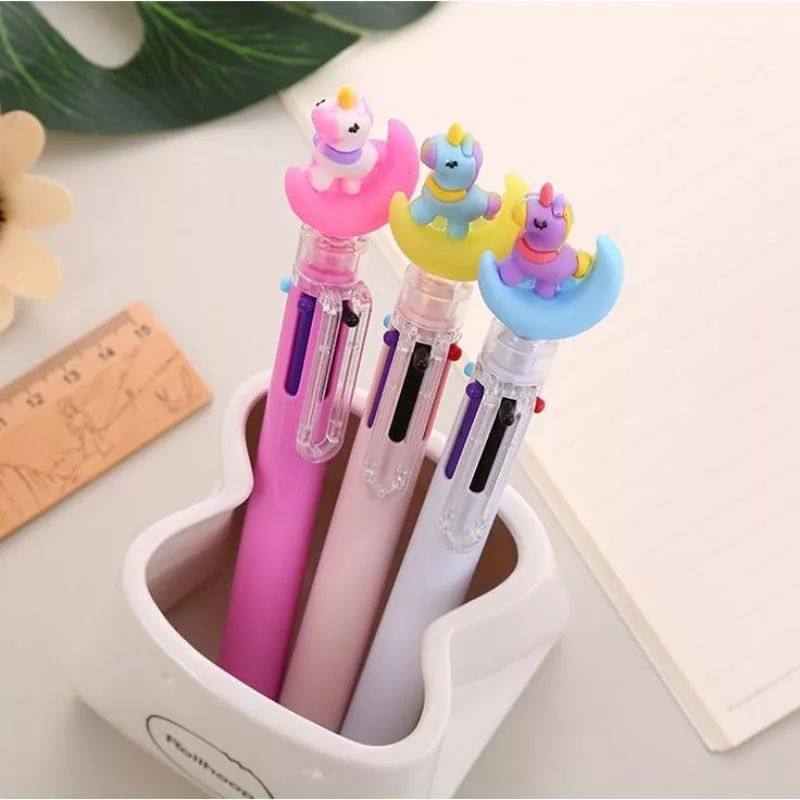 Pulpen Set 6 Warna Import Karakter Pena Unicorn Mekanik Warna Warni Bolpen Kartun