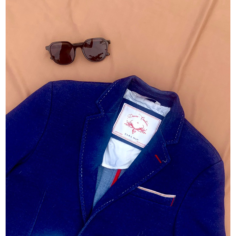 [HOT] ZARA MAN Denim Couture Blue Blazer Suit Slimfit