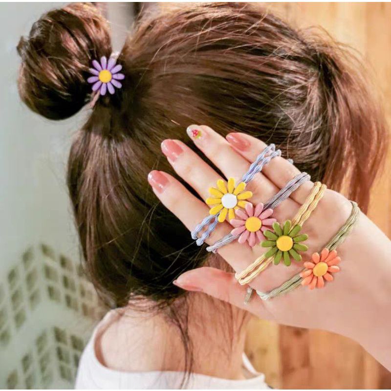 Ikat Rambut Korea Elastis Bunga Daisy Double Karet Kuncir Rambut Gelang Gelombang Daisy Hair Ties Hair Ropes