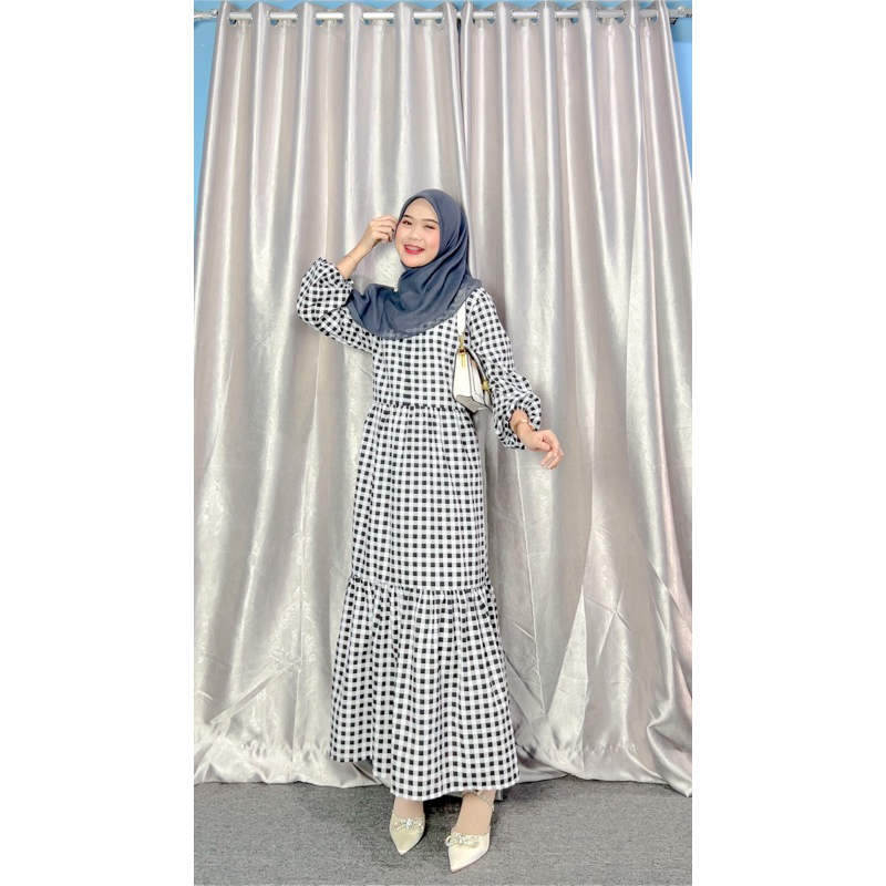 Zaina Maxi | Dress Kotak Kotak Katun | Gamis Lebaran 2023 | Fashion Muslim Gamis Wanita Termurah |