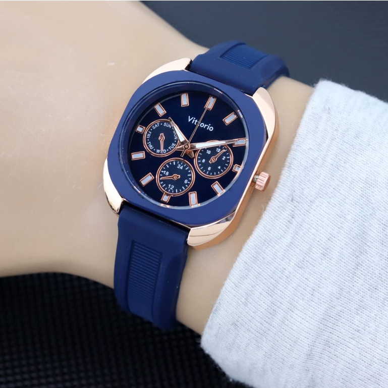 BISA COD ✅Jam Tangan Wanita Vittorio Chrono variasi strap Karet Anti Air