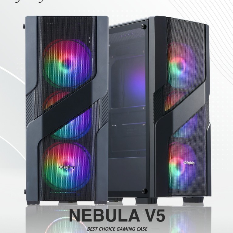 Casing INFINITY NEBULA V5 TG - ATX Gaming Case - Free 3xfan RGB