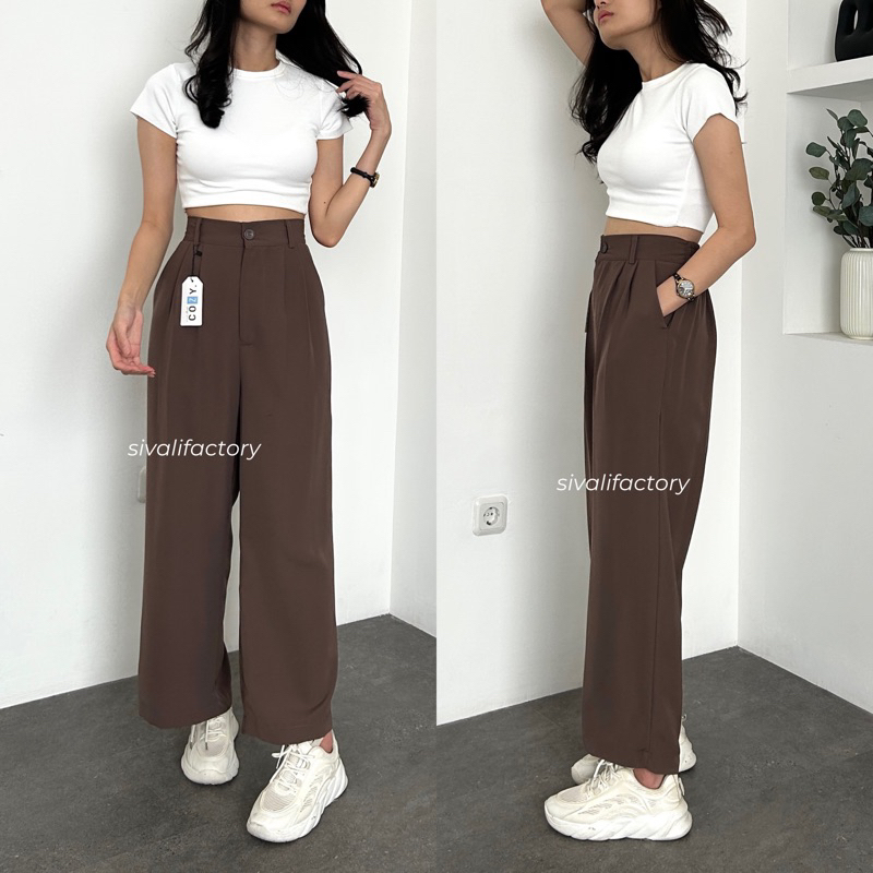 SIVALI Loose Pants 332 PETITE SIZE - Celana Kulot Polyester Anti Kusut - Trousers Kantor Formal / Casual